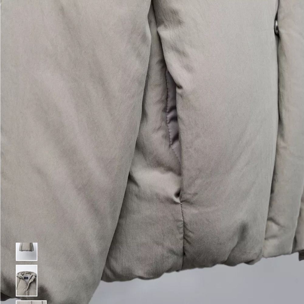 Zara Women's off white slight shimmer Puffer Jacket hooded large - Picture 5 of 15
